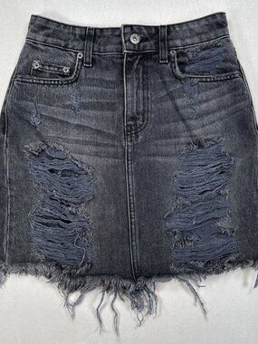 NWT Carmar Granger Black Distressed Denim Jean Skirt Size 25